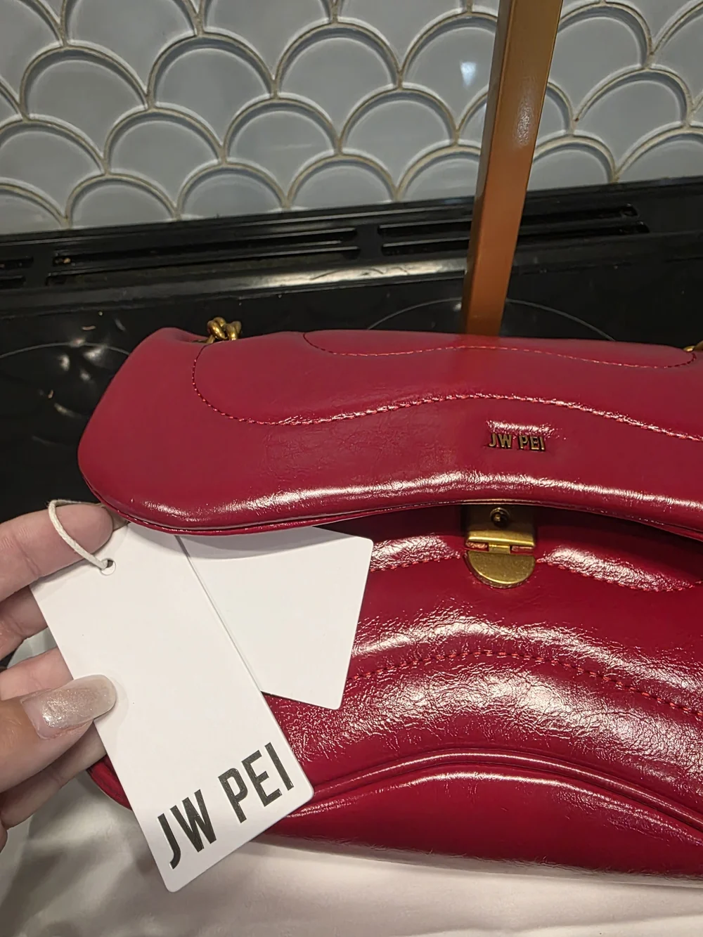 JW PEI Red Quilted Chain-Handle Shoulder Bag